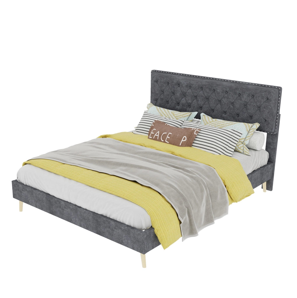 Letto imbottito grigio 140 x 200 cm con materasso incluso