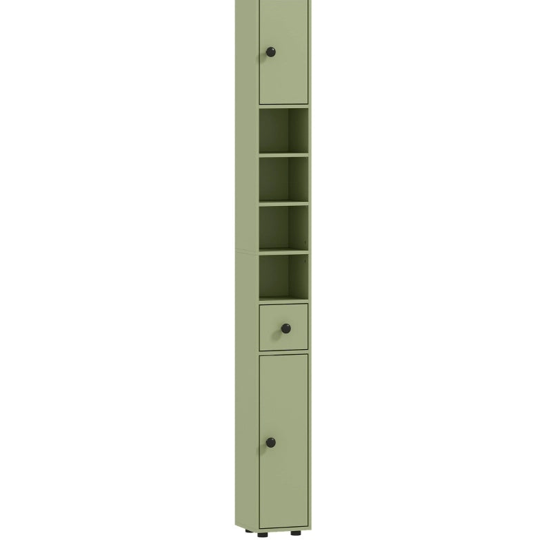 Colonna bagno stretta 20 x 20 x 180 cm verde con cassetto e vani