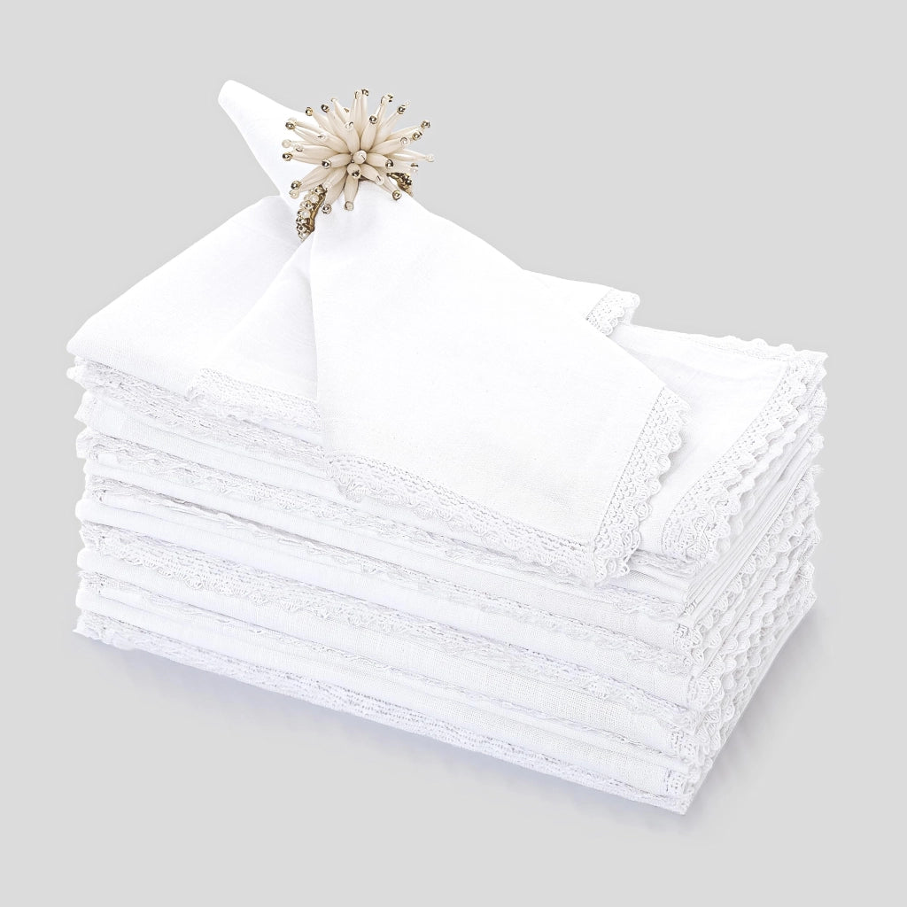 Confezione da 12 tovaglioli in tessuto, 50x50 cm, colore bianco, 100% cotone
