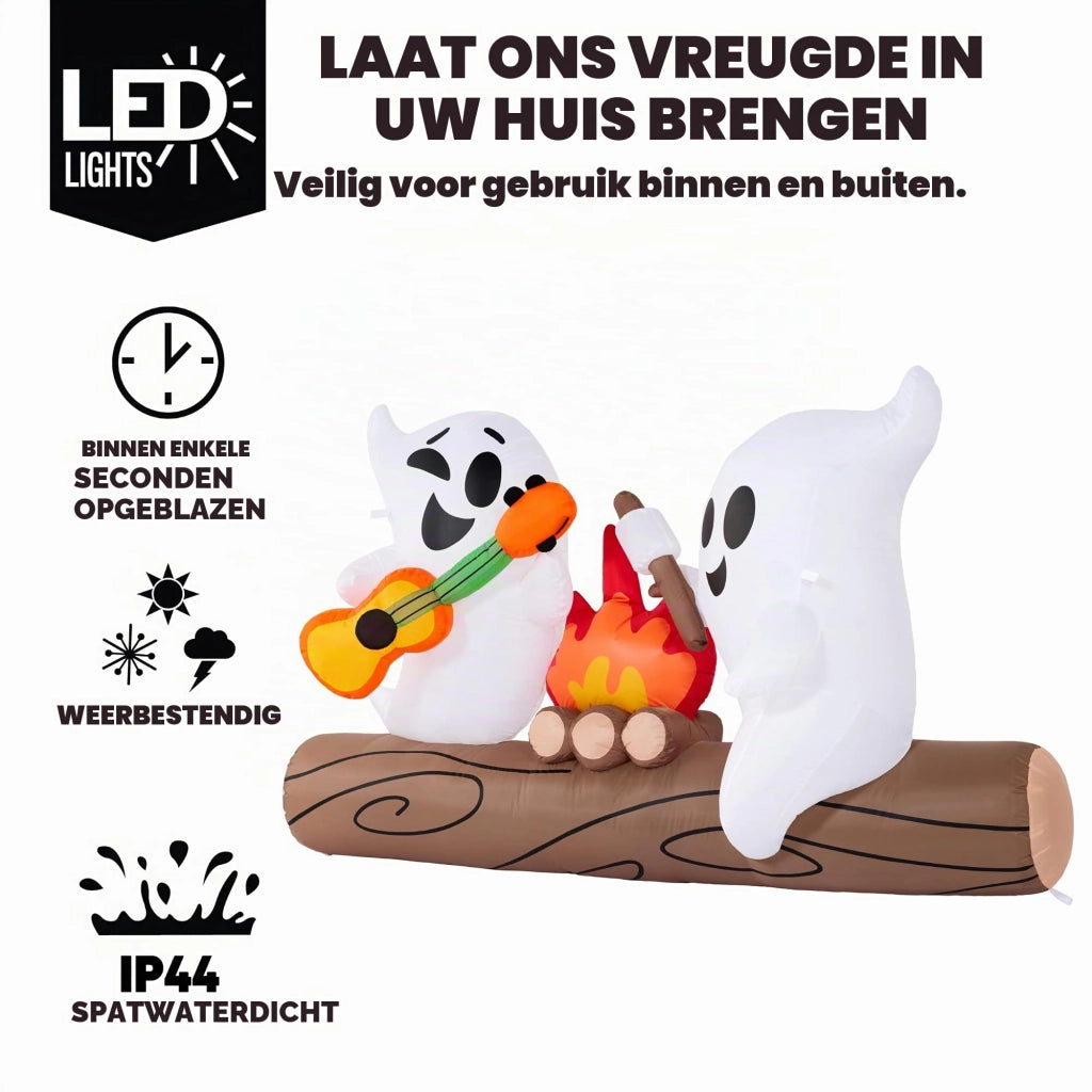 Spaventapasseri gonfiabile per Halloween, altezza 1,8 metri, con falò a LED