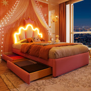 Letto per bambini 90 x 200 cm rosa a forma di corona