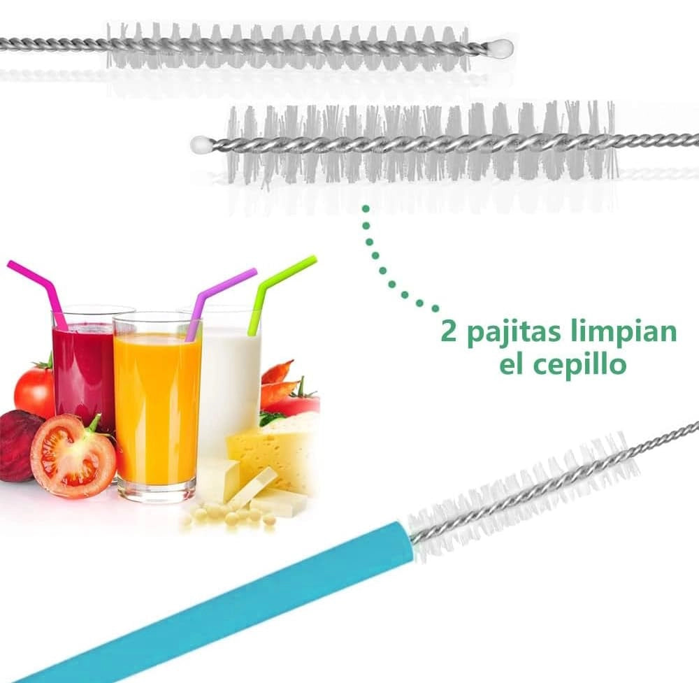 Set da 6 cannucce riutilizzabili in silicone, con 2 spazzole per la pulizia