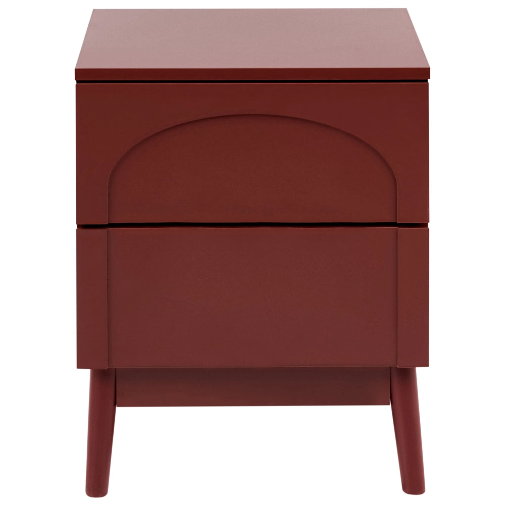 Comodino moderno bordeaux in legno ingegnerizzato con 2 cassetti