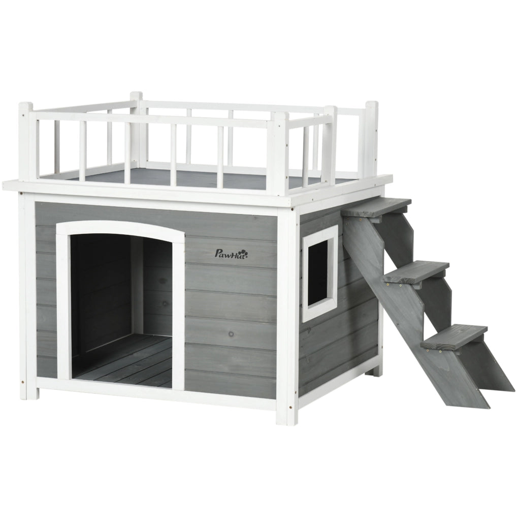 CUCCIA per cani rialzata con terrazza 121 x 77 x 78 cm in legno di abete grigio chiaro