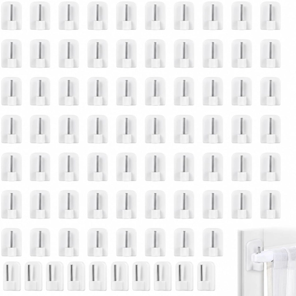 Ganci adesivi per tende, 70 pezzi, 2,4 x 1,7 cm, colore bianco