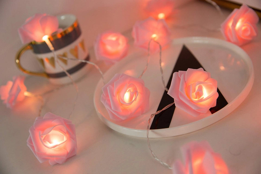Catena luminosa a LED a forma di rosa, con 20 luci, lunghezza di 6,6 piedi, colore rosa, alimentata a batteria