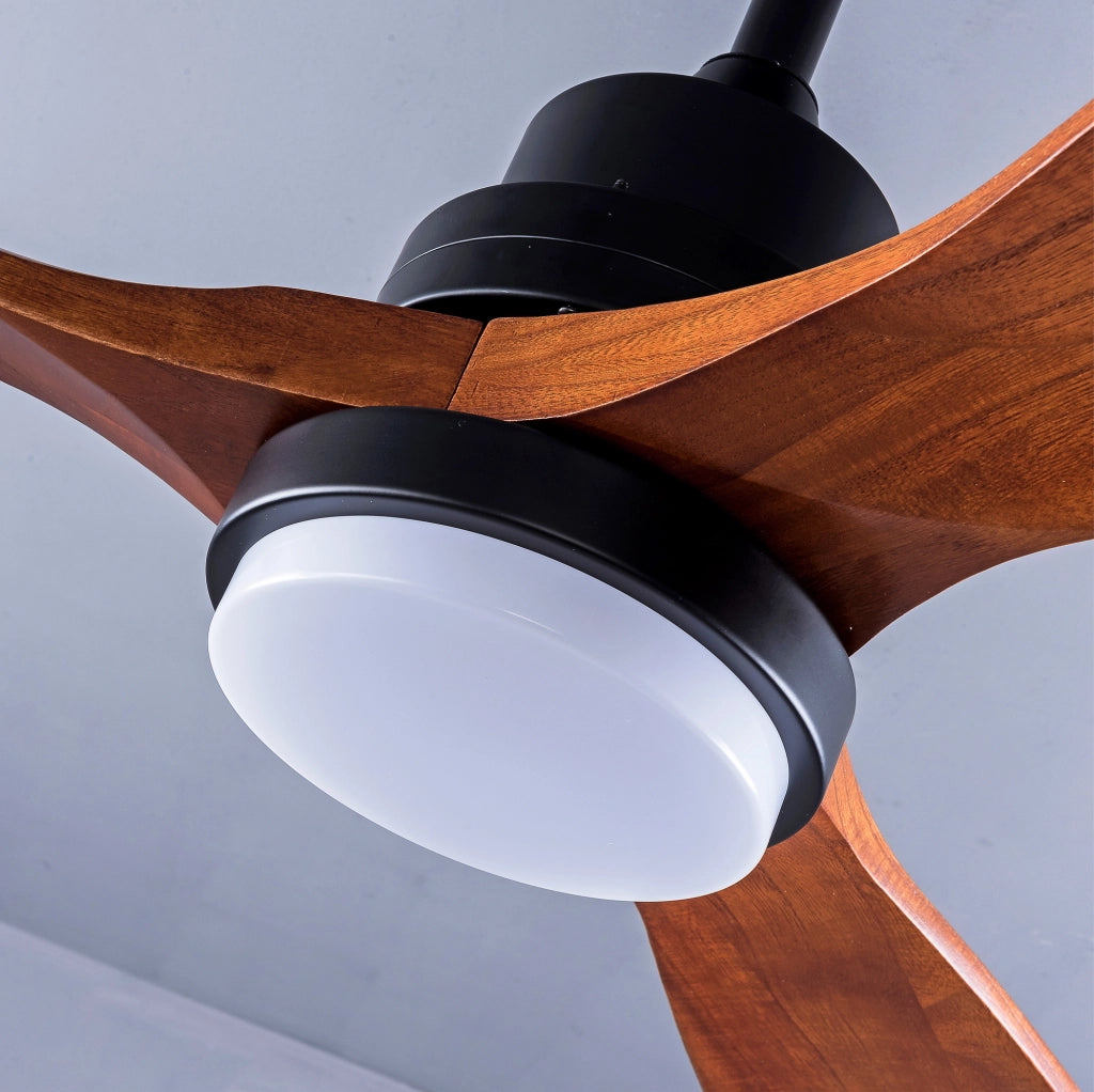 Ventilatore da soffitto con luce 107 cm metallo e legno nero noce, motore DC reversibile
