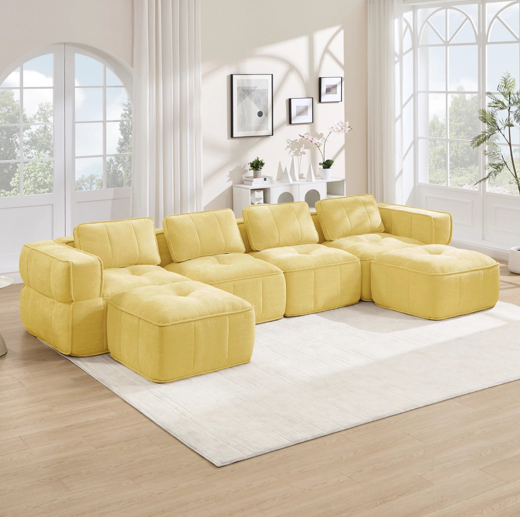 Divano modulare a U 344 x 162 x 67 cm giallo in poliestere