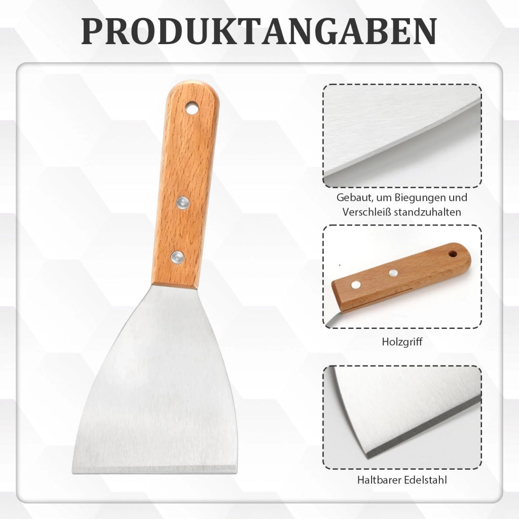 Set di 2 spatole per griglia, in acciaio inossidabile con manico in legno, lunghezza 23 cm