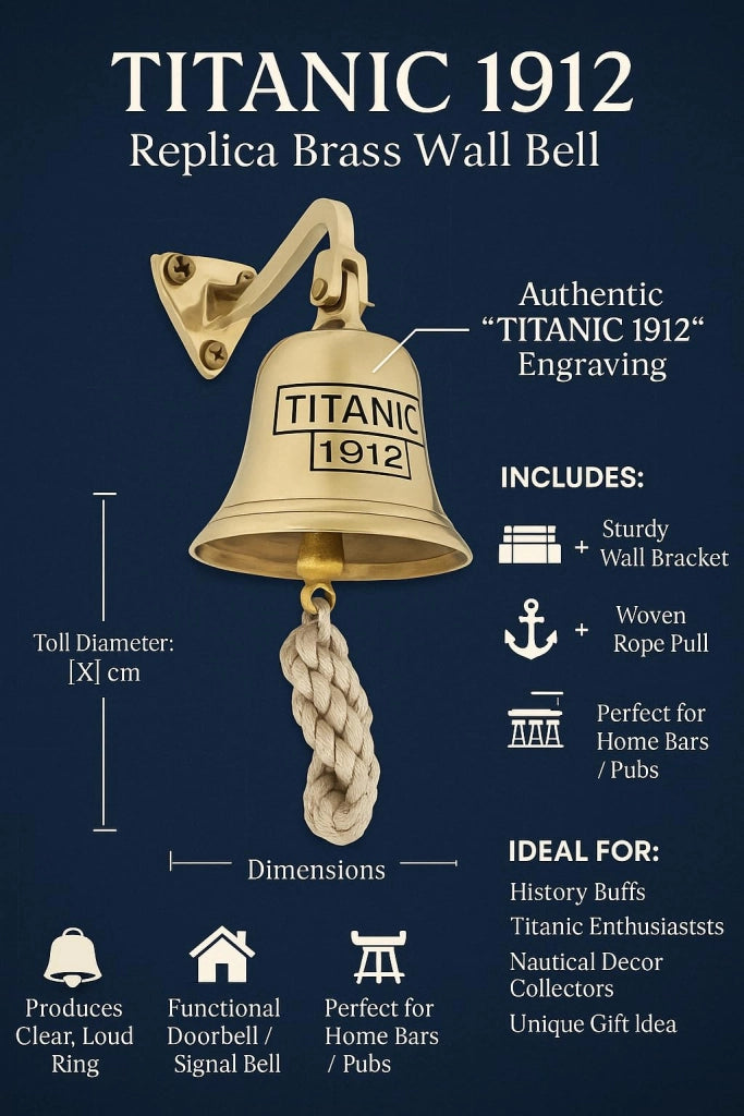 Campanella da parete, modello Titanic, in ottone, 10 cm, stile vintage