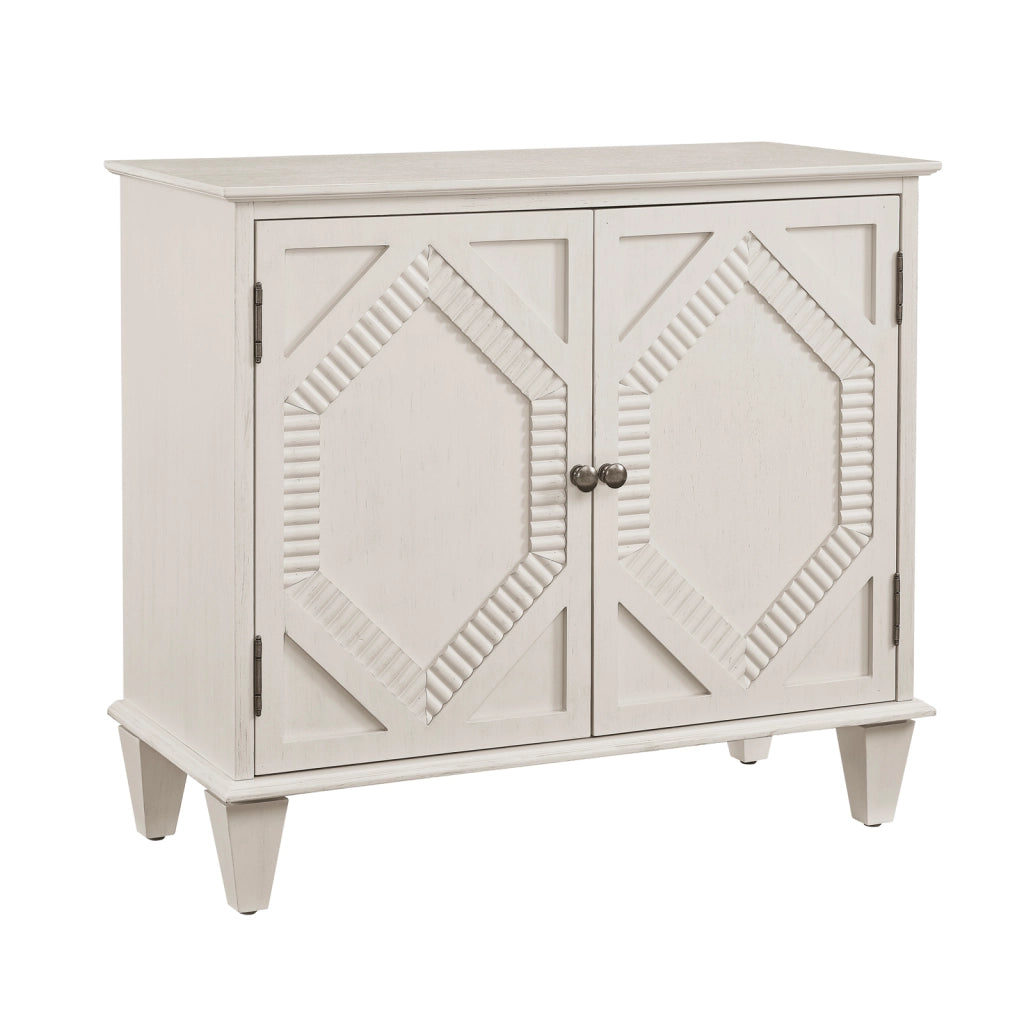 Credenza in legno e MDF bianco antico con due vani ripiano regolabile gambe regolabili e maniglie in ottone stile retrò