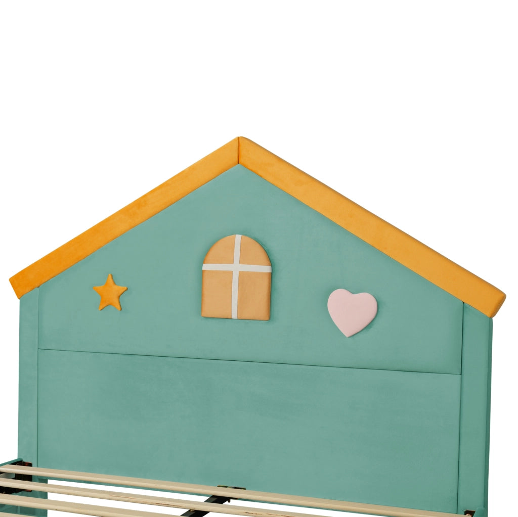 Letto imbottito 140 x 200 cm verde blu con 4 cassetti