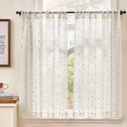 Set di 2 tende da cucina, effetto lino, a pois, 90x90 cm, semitrasparenti