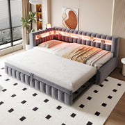 Letto estraibile imbottito 90 × 200 cm in velluto grigio con LED USB Type C e rete a doghe