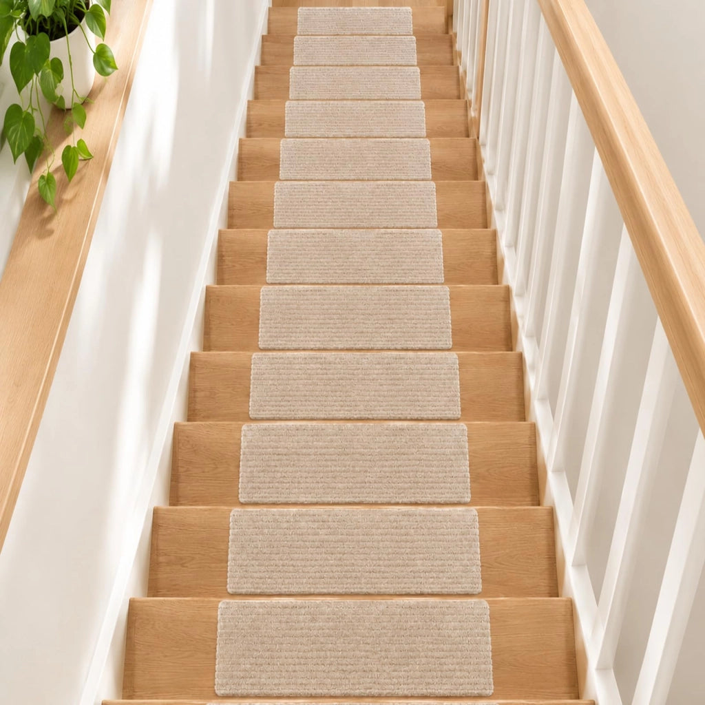 Tappetini antiscivolo per scale, 15 pezzi, 55x22 cm, autoadesivi, color beige