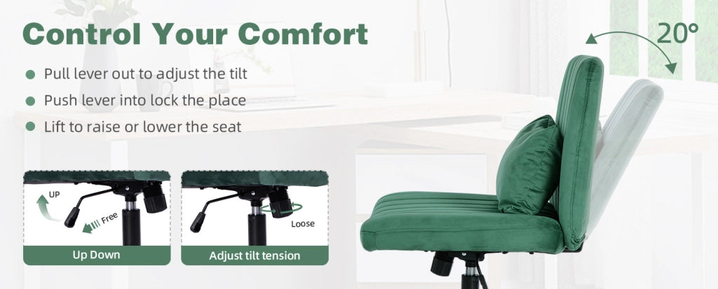 Sedia da ufficio ergonomica in tessuto verde, regolabile in altezza con ruote