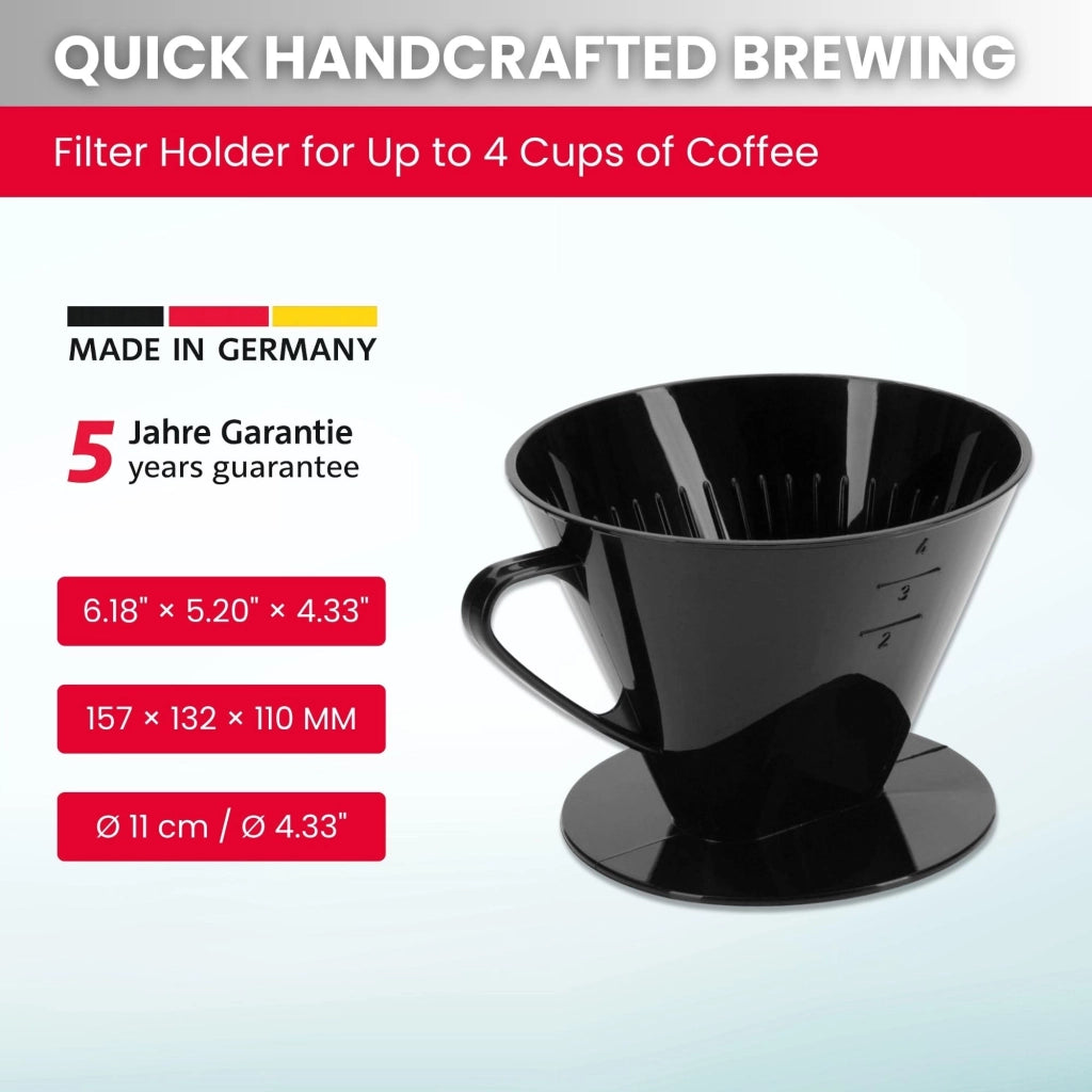 Portafiltro per caffè, modello 4, per 4 tazze, in plastica, colore nero