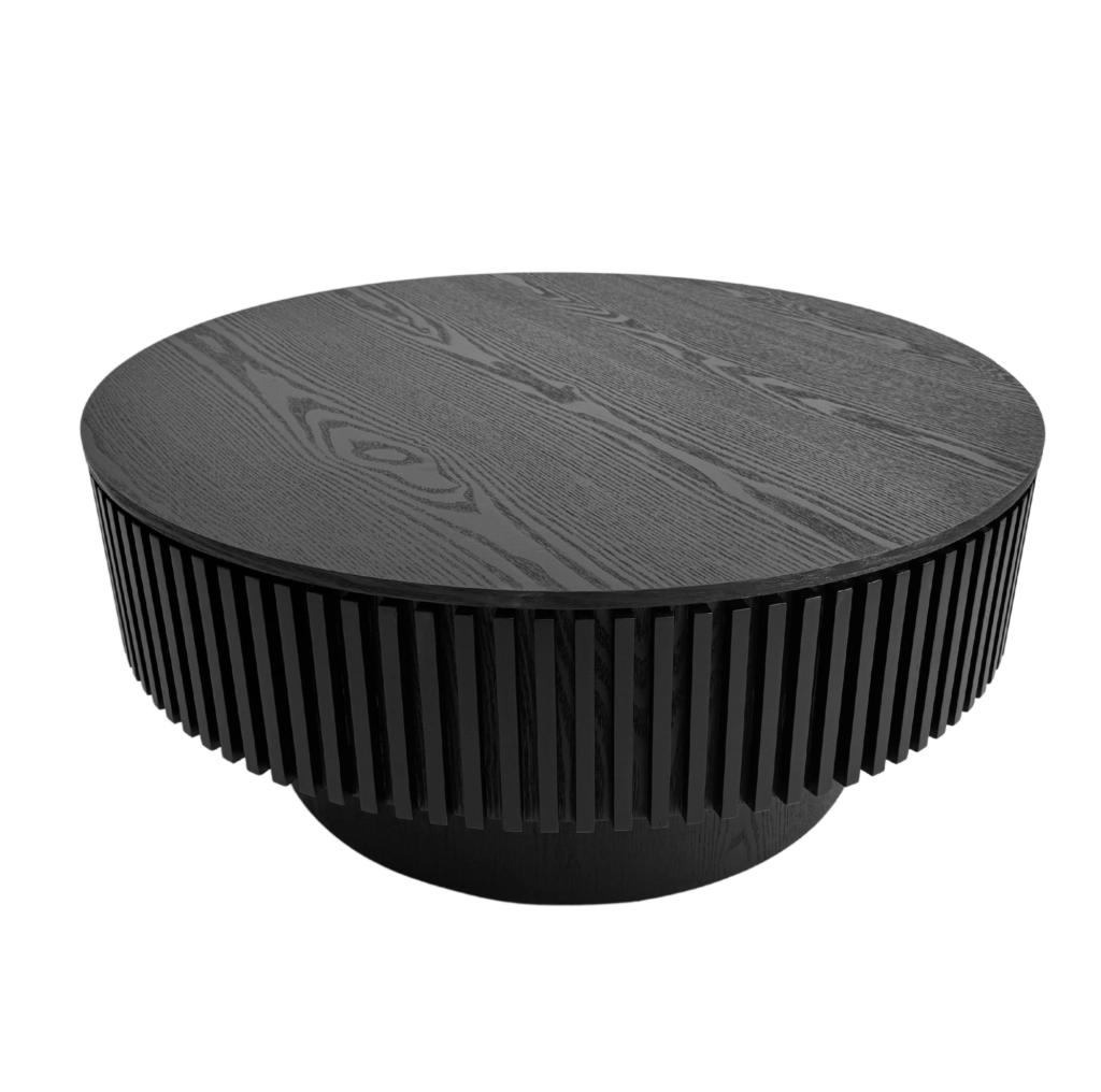 TAVOLINO da caffè rotondo con vano contenitore 75 cm nero, MDF e legno