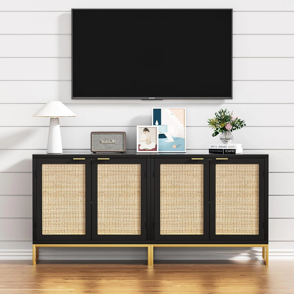 Comodino con 2 ante, 2 cassetti, in MDF, colore nero, dimensioni 35x80x74 cm