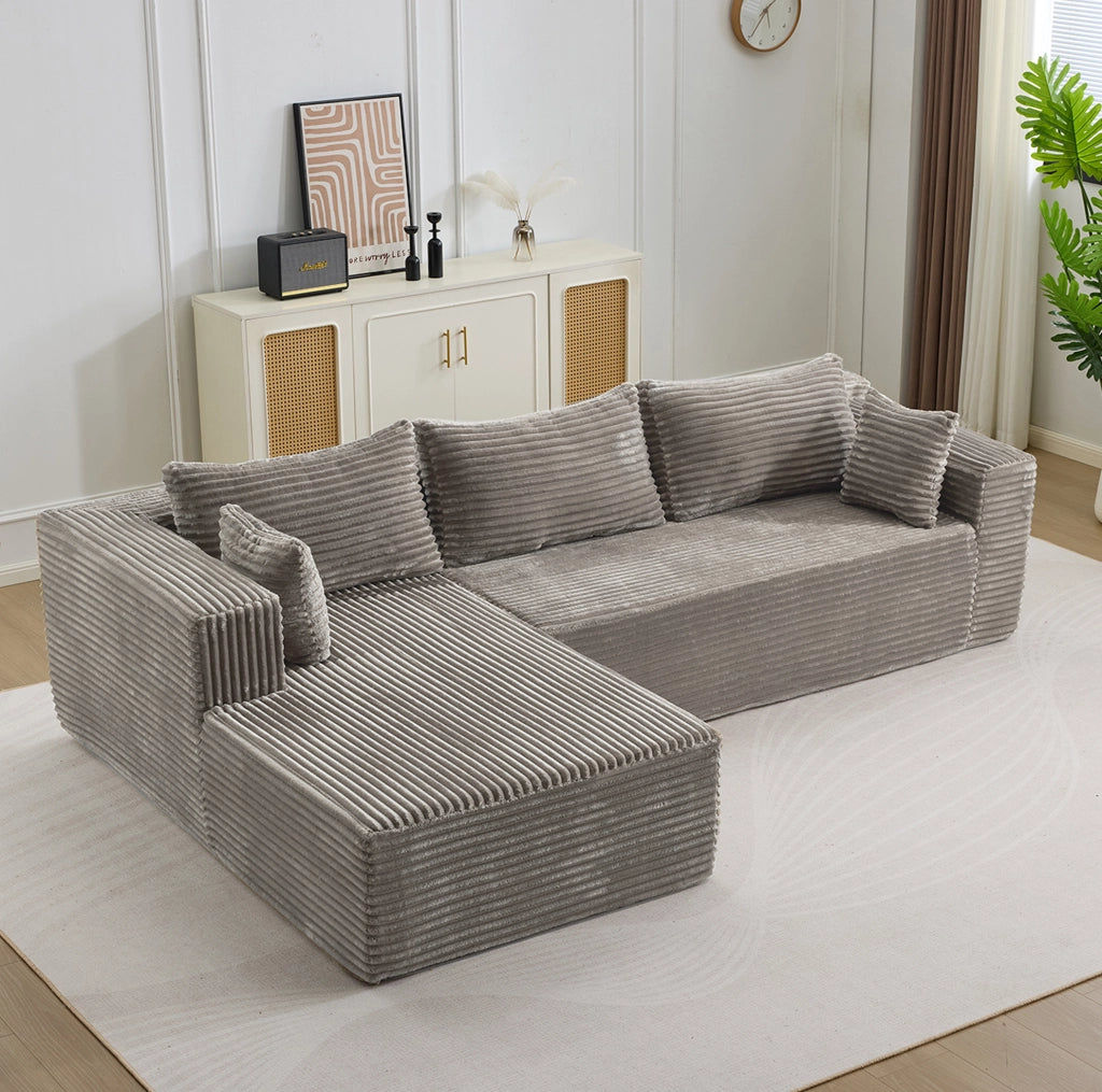 Divano modulare a L in velluto a coste grigio 279 × 179 × 83 cm