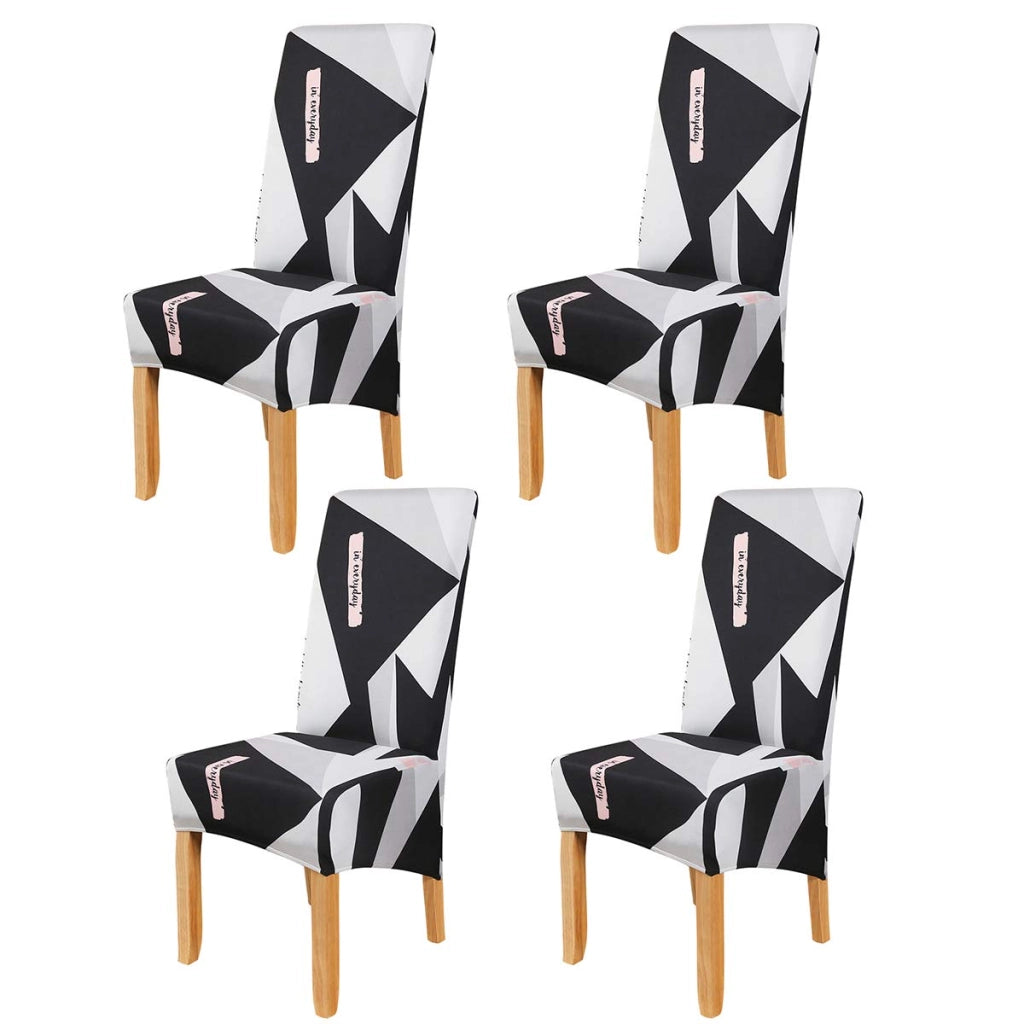 Set di 4 copri-sedie elasticizzati, color grigio, bianco e nero, adatti a sedie con schienale di 60-75 cm