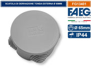 SCATOLA STAGNA DI DERIVAZIONE CON COPERCHIO A PRESSIONE TONDA Ø65X35MM CON 4 PASSACAVI IP44 FAEG - FG13401
