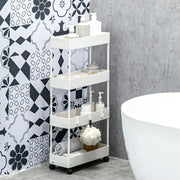 Carrello da cucina con 4 ripiani e ruote con freno, bianco, 40x19x90 cm