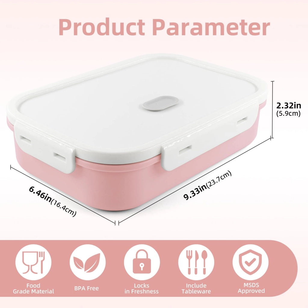 Contenitore per alimenti Bento, capacità 1400 ml, con 4 scomparti, a prova di perdite, senza BPA, colore rosa