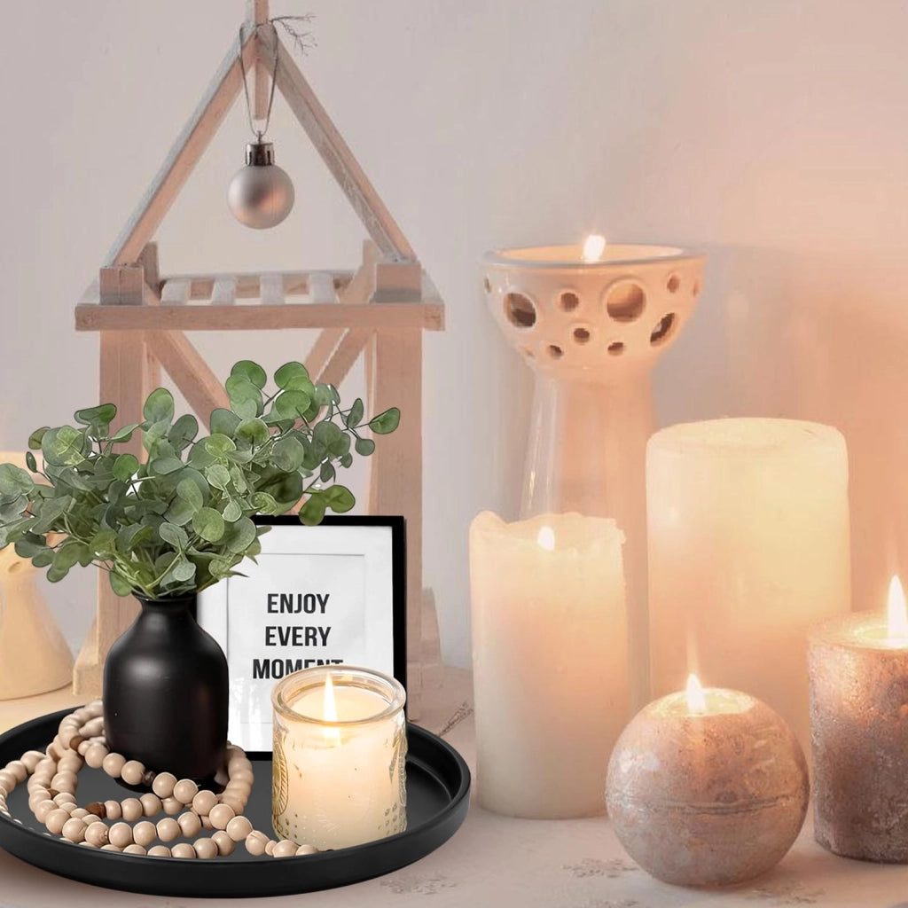 Vassoio decorativo rotondo nero 26,8 cm in melamina – versatile come portacandele, organizer e ciotola decorativa