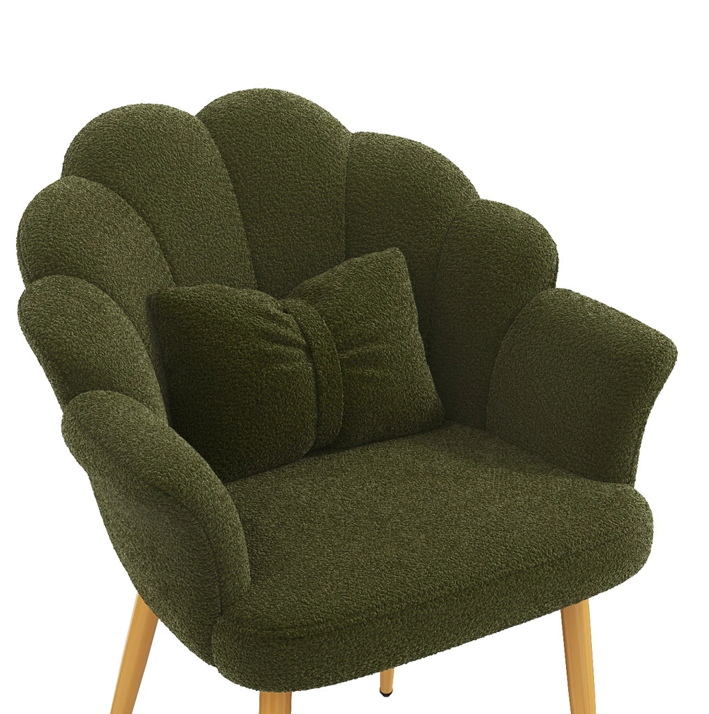 Poltrona 64x65;5x85 cm in tessuto peluche verde; schienale a petalo