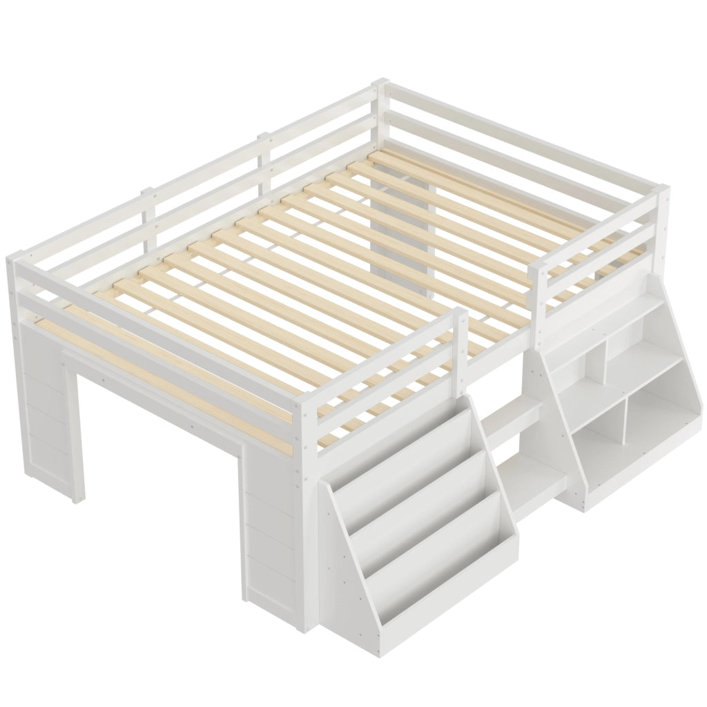 Letto rialzato per bambini bianco 140 x 200 cm con vani portaoggetti