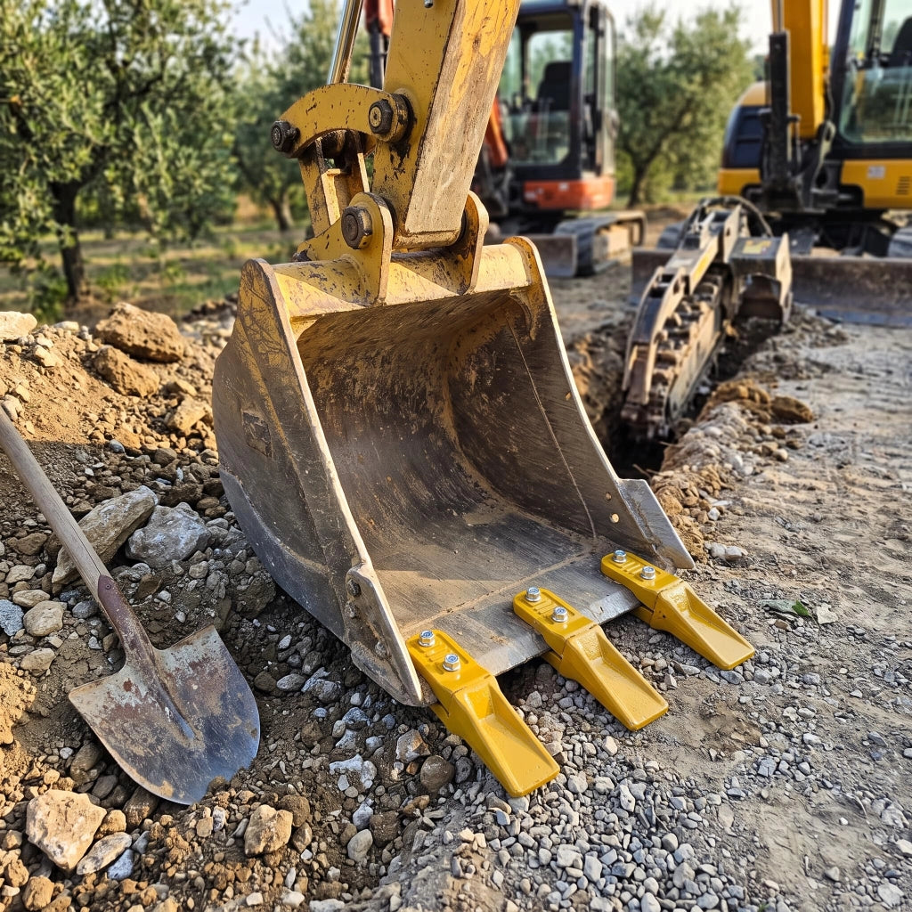 Denti per escavatore, 3 pezzi, modello 23FP, Acciaio al carbonio, colore giallo