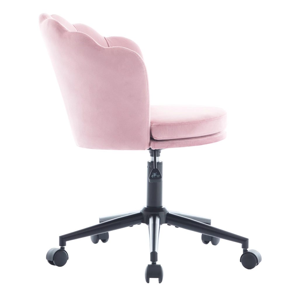 Sedia da ufficio girevole 55x62x73-83 cm; altezza regolabile; schienale a petalo; velluto rosa