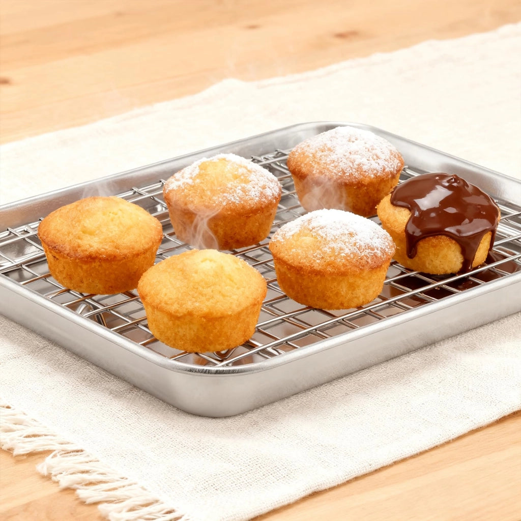 Set di teglie da forno con griglia, 2 pezzi, acciaio inossidabile, 23,5 x 17,5 x 2,5 cm