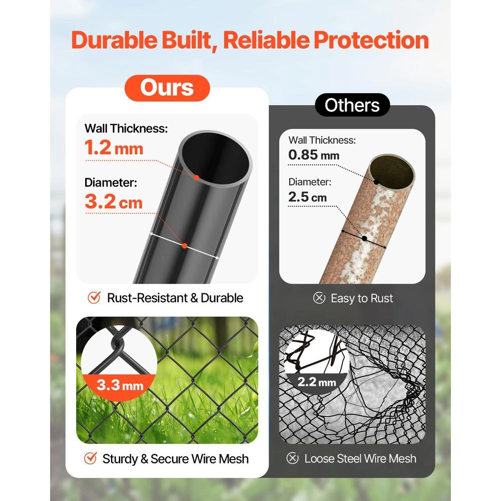 Cancello per Recinzione a Maglie HXGATE-002 in Acciaio Zincato Nero 183 x 117 cm, Pannello Regolabile con Accessori per Giardino e Cortile