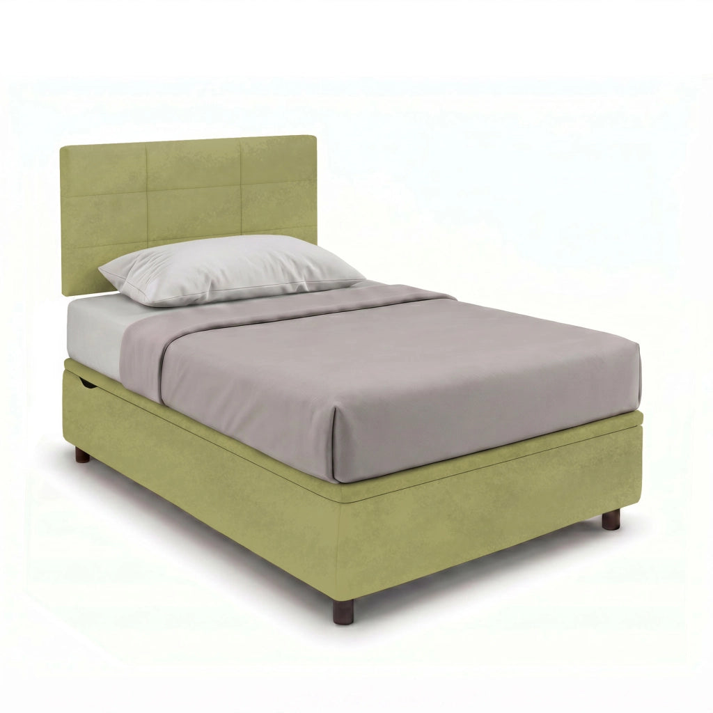 Letto Singolo Contenitore Imbottito 80x190 cm Microfibra Tè Verde BoxMax Testata Square