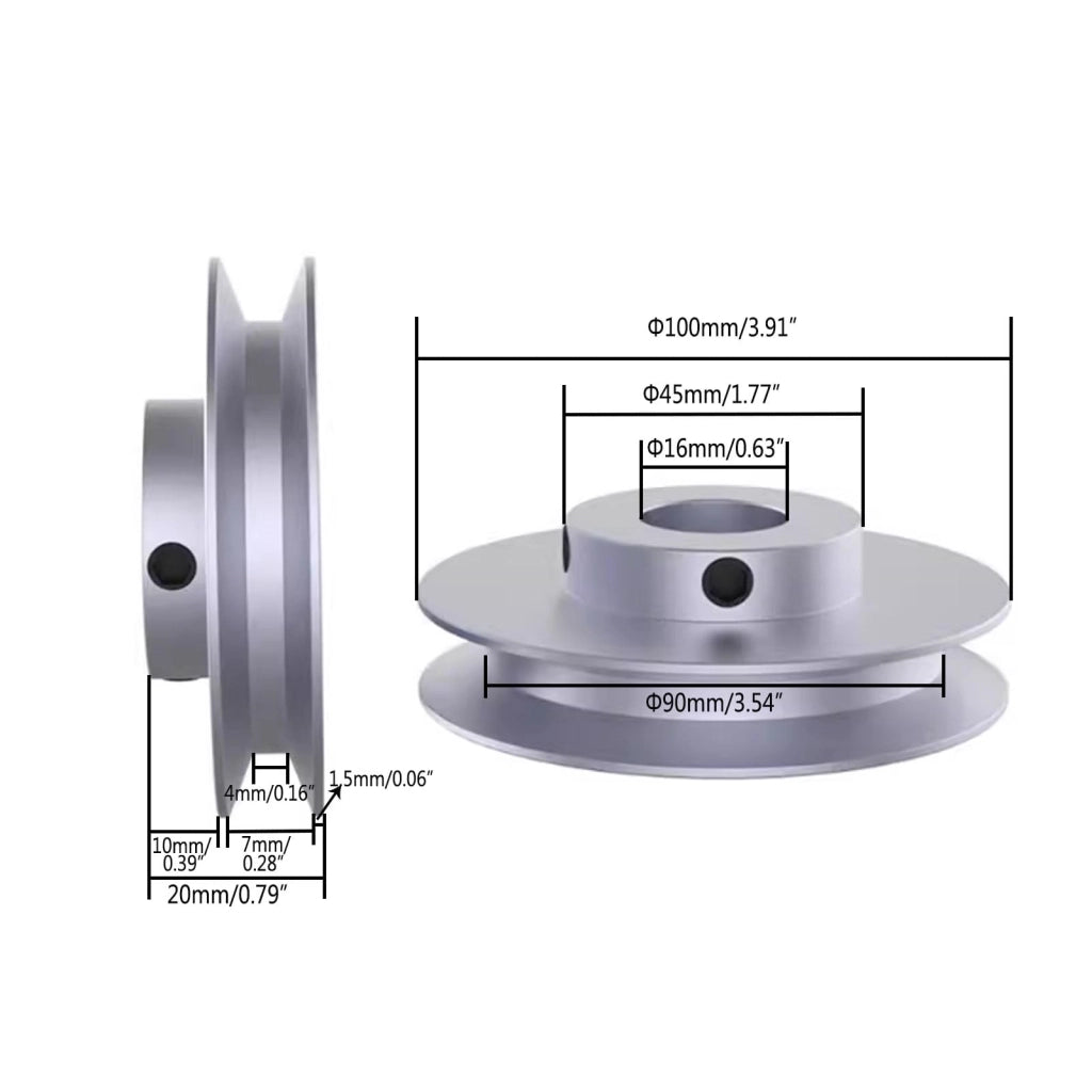 Puleggia da 100 mm, con foro da 16 mm, per cinghie a V di 6 mm