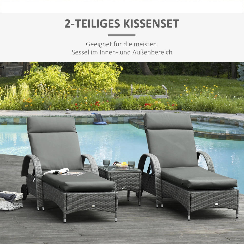 Set 2 Cuscini per Lettino Prendisole e Sdraio Giardino Grigio Scuro Spessore 8cm con Lacci