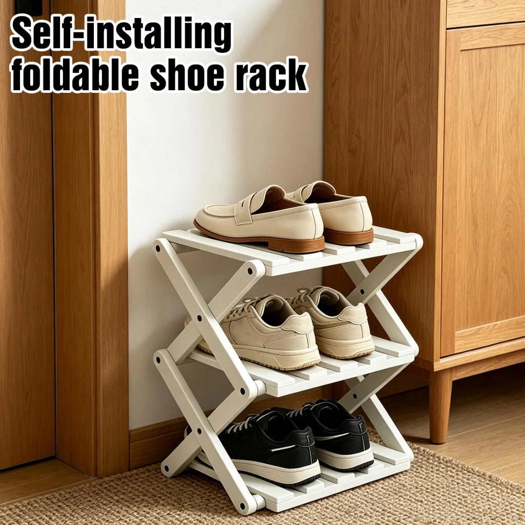 Scaffale pieghevole per scarpe, a 3 ripiani, 30 cm, salvaspazio, bianco