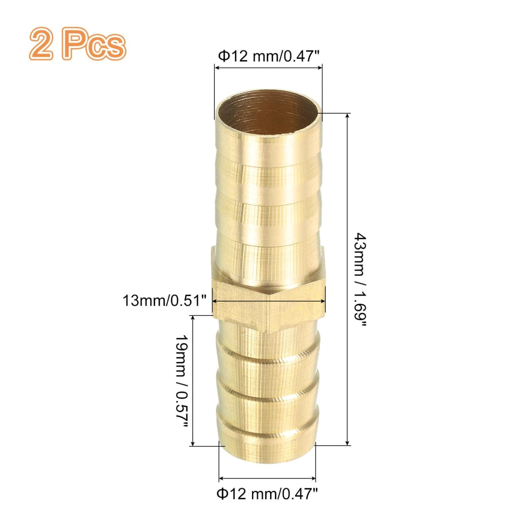 Confezione da 2 raccordi per tubi in ottone, diritti, da 12 mm, dimensioni 43x13x19 mm