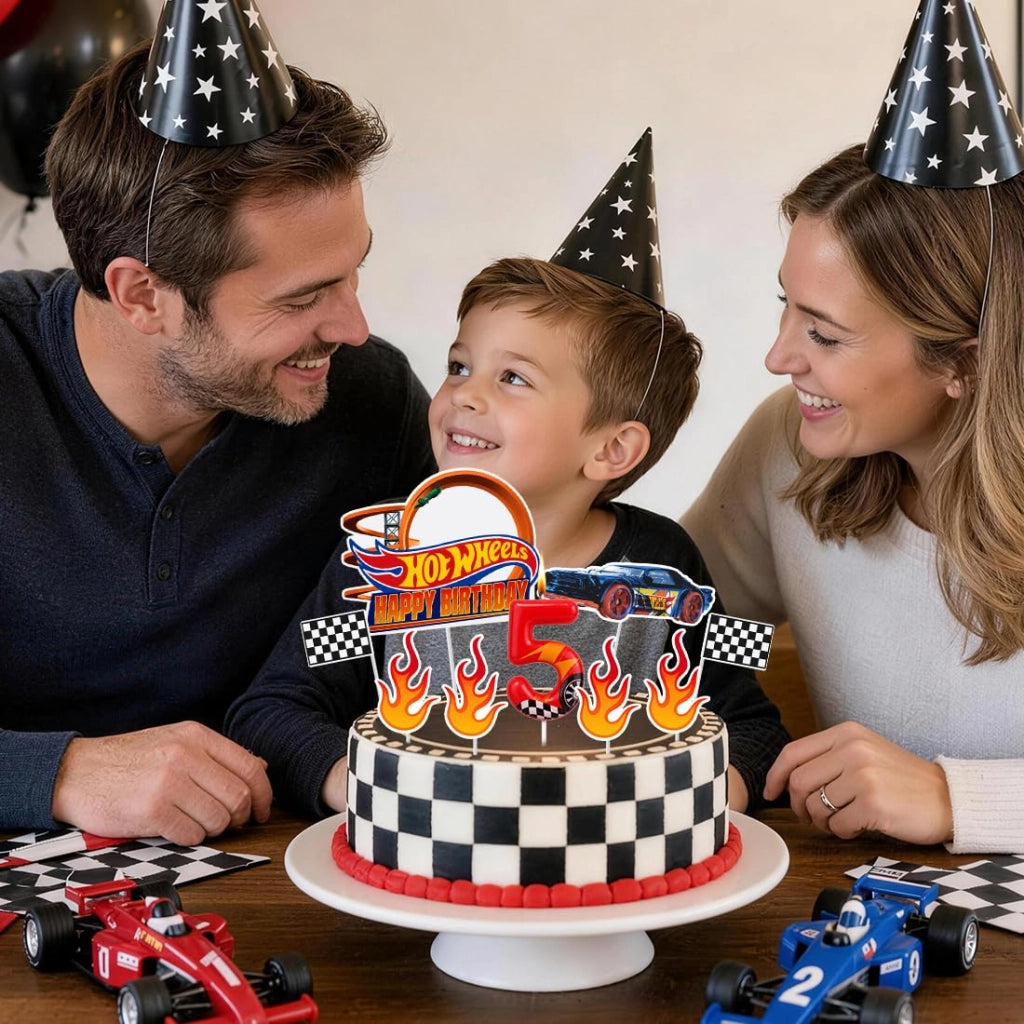 Set di candeline a forma di auto da corsa per compleanno, con il numero 5 e decorazioni