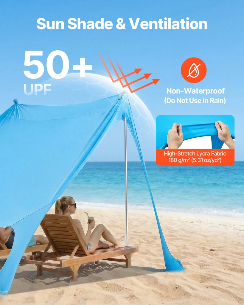 Tenda Parasole da Spiaggia Portatile TM002 2,3 x 2,3 x 2 m Protezione UPF50+ con Pali di Supporto per Campeggio e Giardino Blu