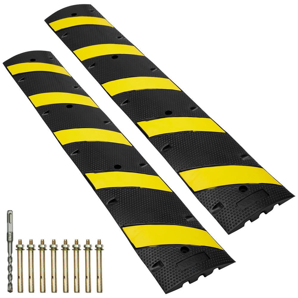 Rampa Passacavo a Pavimento in Gomma 2 Canali 183x30x4,5 cm Portata 10000 kg Canalina Protettiva Modulare Nero Giallo per Cavi 2 Pezzi