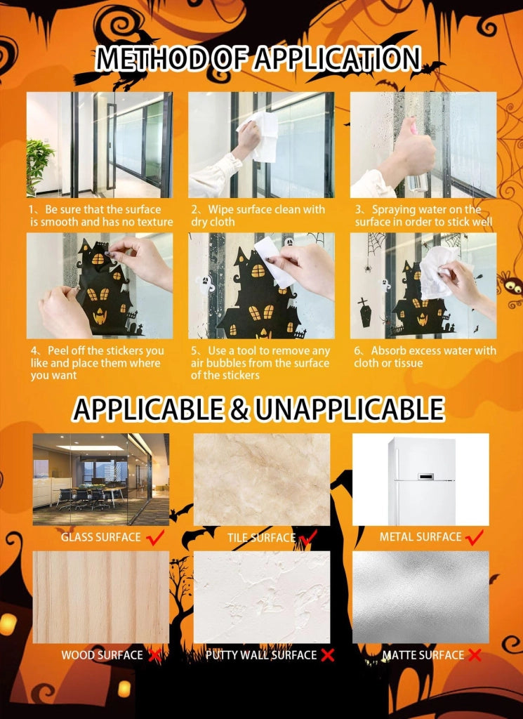 80 adesivi per finestre a tema Halloween, elettrostatici e riutilizzabili