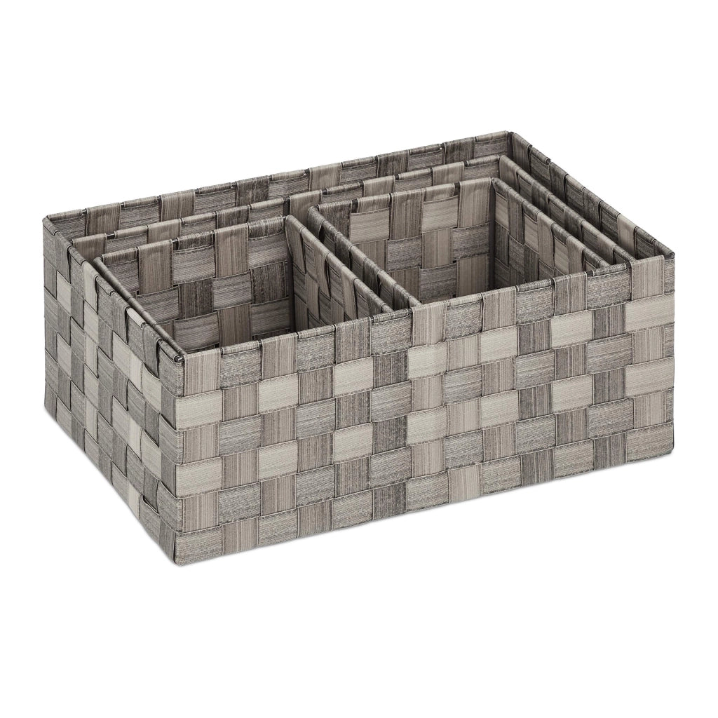 Set di 4 cesti rettangolari, intrecciati, di colore grigio