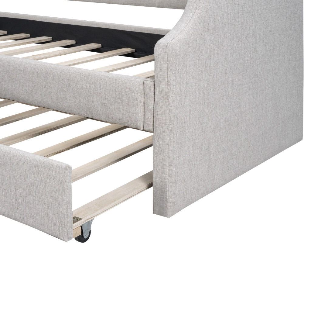 Letto da giorno imbottito IVMEU con letto estraibile 90x190 cm, letto principale 90x200 cm, beige