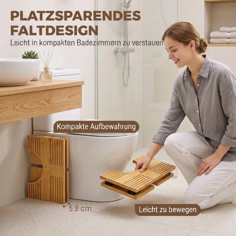 Sgabello per WC pieghevole in bambù color rovere con superficie a U e doppio sistema antiscivolo portata 130 kg