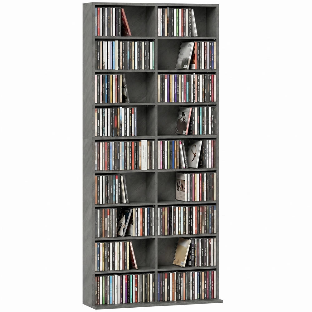 Scaffale porta CD e DVD a 18 scomparti con 14 ripiani regolabili mobile multimediale salvaspazio grigio chiaro 78,5x24x175cm
