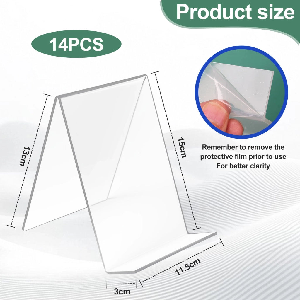 Set di 14 supporti trasparenti in acrilico per libri, dimensioni 17x7x10 cm