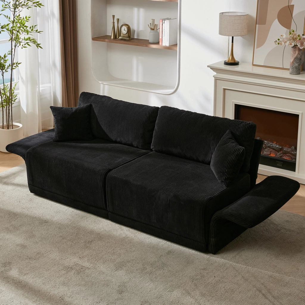 Divano letto trasformabile in velluto a coste nero, 182 cm